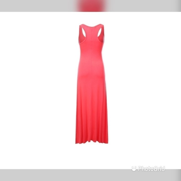Scoop Neck Racerback Jersey Stretch Maxi Dress Coral 1x - Picture 3 of 4
